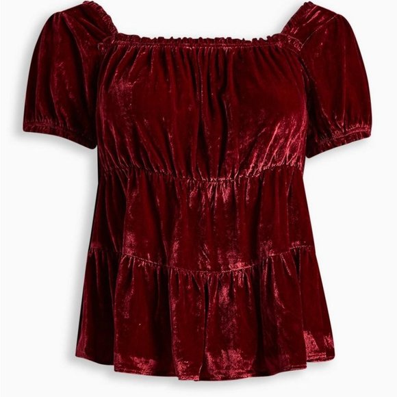 NWT Torrid Size 0X Red Babydoll Velvet Tiered Top - Picture 3 of 4